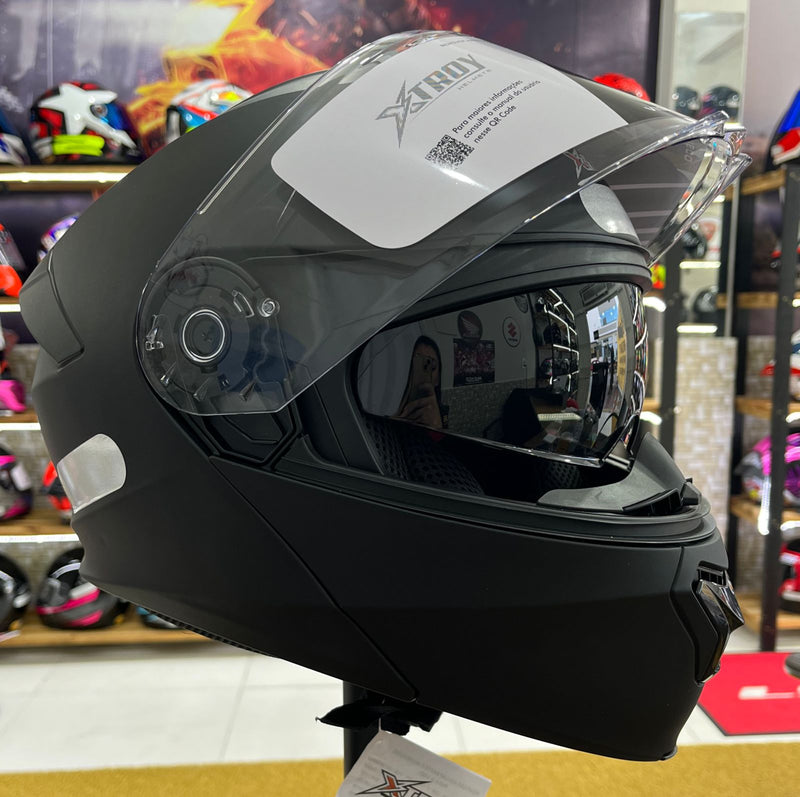 Capacete Escamoteável X troy com óculos interno, Preto Sólido