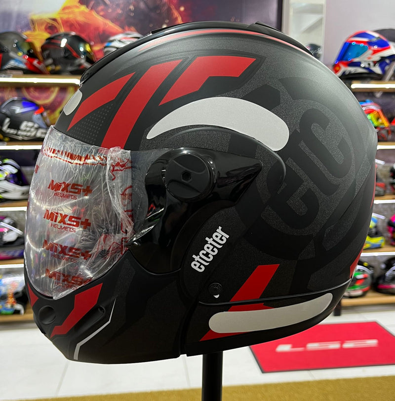 Capacete Escamoteável Etceter Vermelho com óculos interno