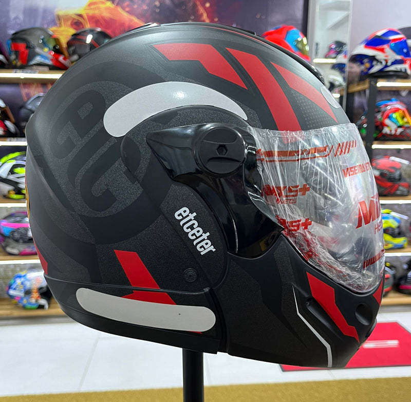 Capacete Escamoteável Etceter Vermelho com óculos interno