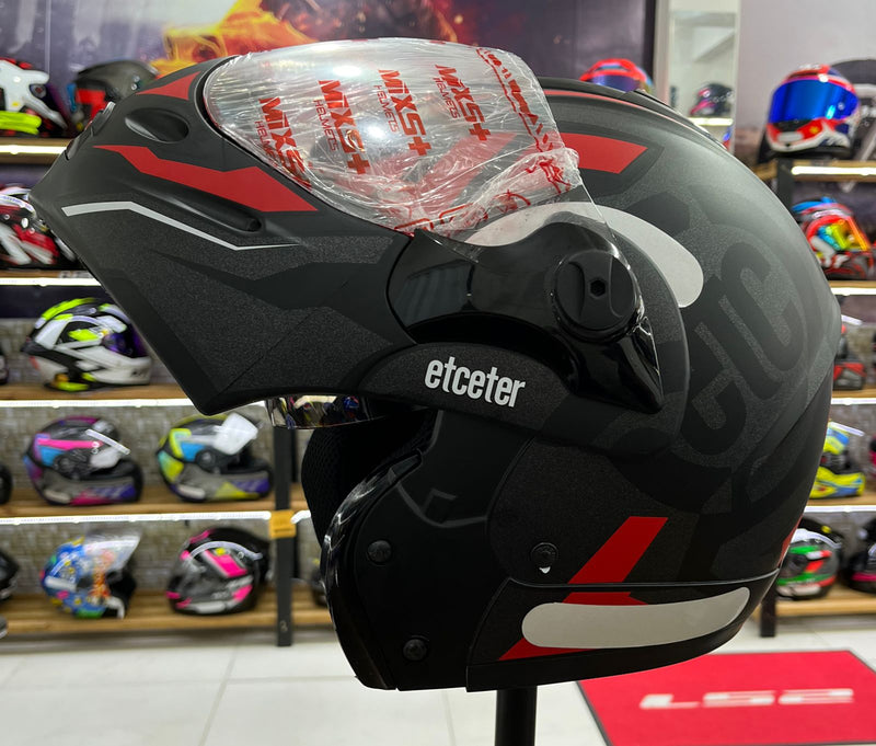 Capacete Escamoteável Etceter Vermelho com óculos interno