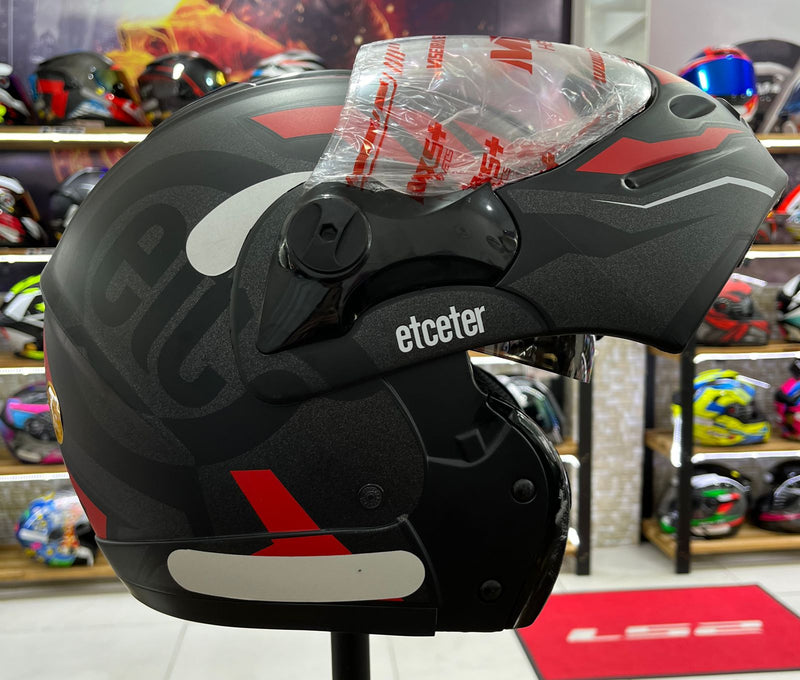 Capacete Escamoteável Etceter Vermelho com óculos interno