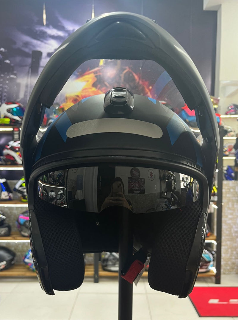 Capacete Escamoteável Etceter Azul com óculos interno