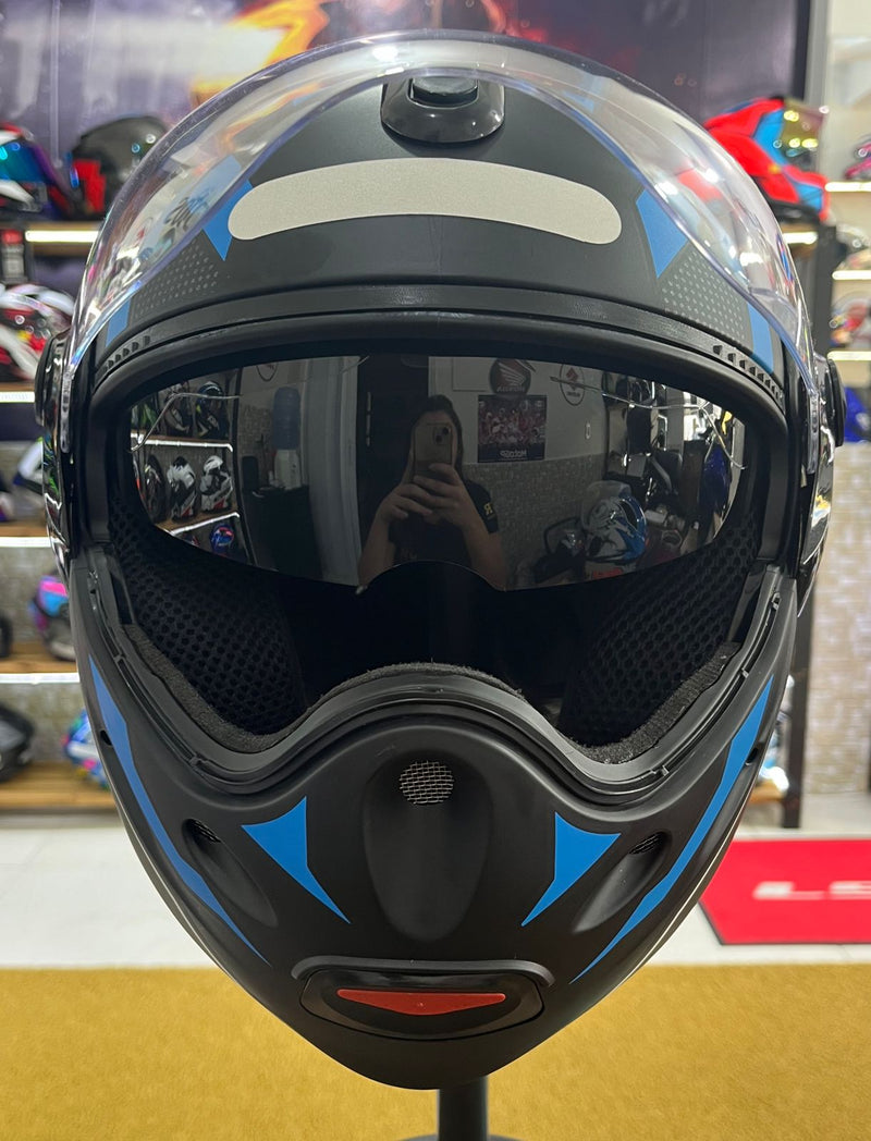 Capacete Escamoteável Etceter Azul com óculos interno