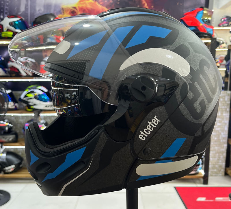 Capacete Escamoteável Etceter Azul com óculos interno