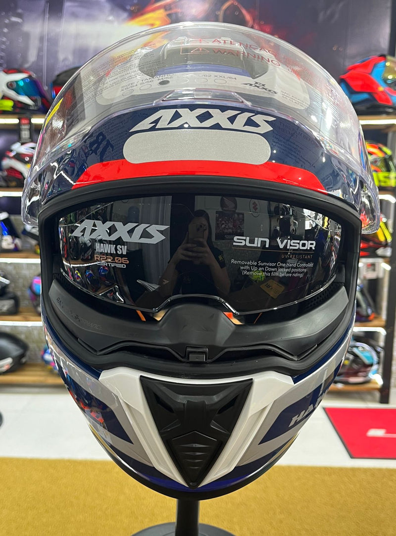 Capacete Axxis Hawk SC Evo Daytona C7, com óculos interno