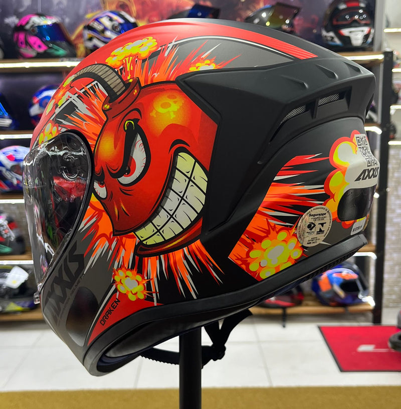 Capacete Axxis Draken Bomb Matt, Preto e vermelho