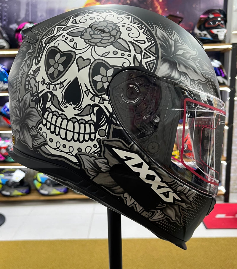 Capacete Axxis Eagle Caveira Mexicana Matt, Preto e Branco