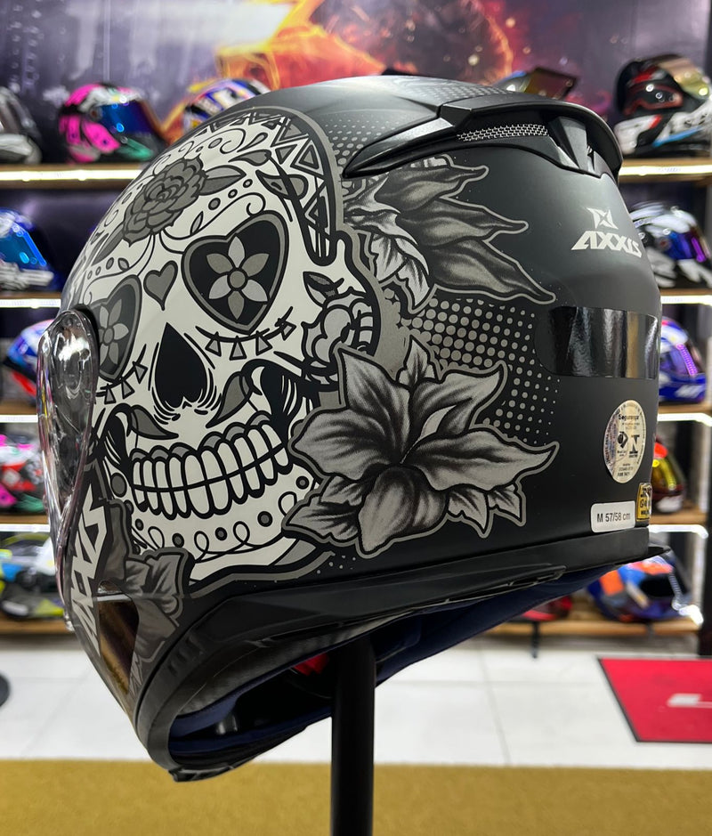 Capacete Axxis Eagle Caveira Mexicana Matt, Preto e Branco