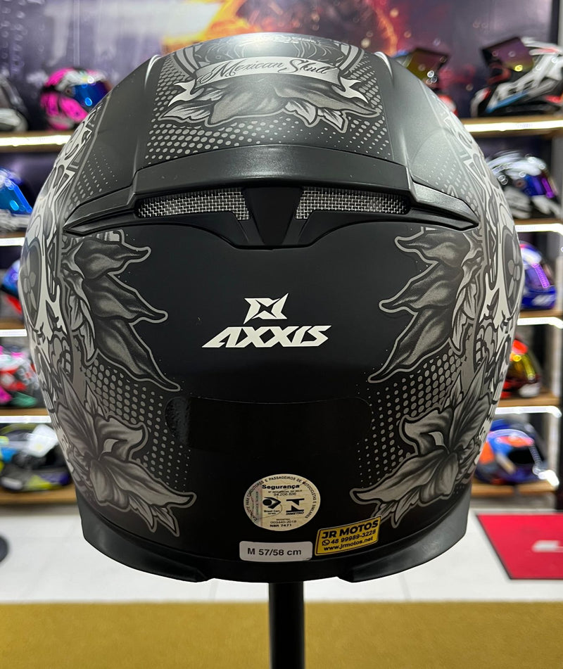 Capacete Axxis Eagle Caveira Mexicana Matt, Preto e Branco