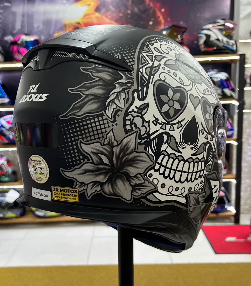 Capacete Axxis Eagle Caveira Mexicana Matt, Preto e Branco