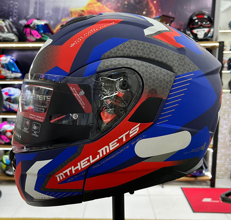 Capacete MT Atom SV Hybrid Escamoteável Matt, Azul e vermelho