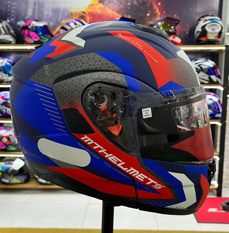 Capacete MT Atom SV Hybrid Escamoteável Matt, Azul e vermelho