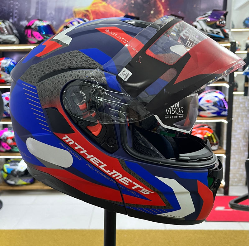 Capacete MT Atom SV Hybrid Escamoteável Matt, Azul e vermelho