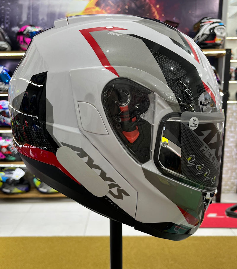 Capacete Axxis Escamoteável Roc SV c/ óculos interno, Branco e vermelho