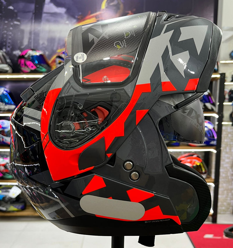 Capacete Axxis Escamoteável Roc SV c/ óculos interno, Cinza e vermelho