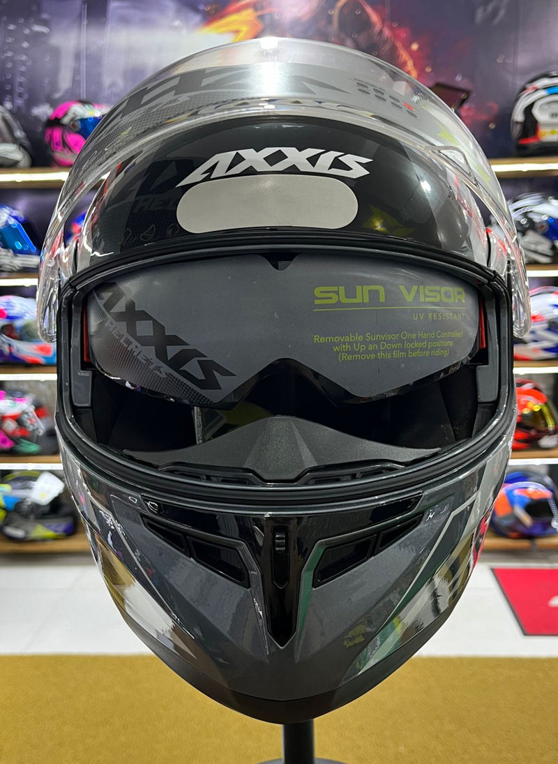 Capacete Axxis Escamoteável Roc SV c/ óculos interno, Cinza e vermelho