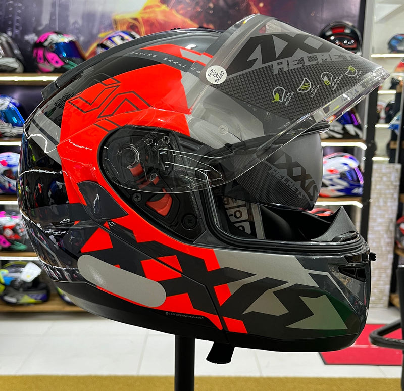 Capacete Axxis Escamoteável Roc SV c/ óculos interno, Cinza e vermelho