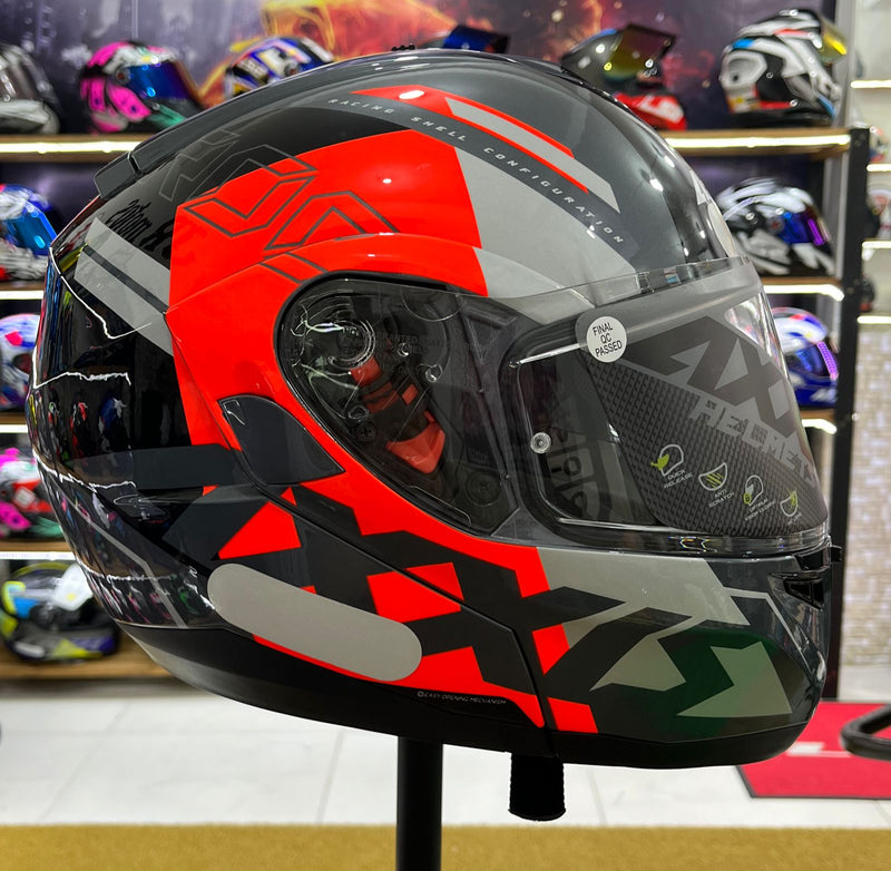 Capacete Axxis Escamoteável Roc SV c/ óculos interno, Cinza e vermelho