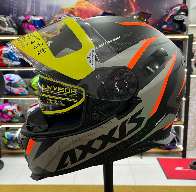 Capacete Axxis Eagle Sv Smart Matt, com óculos interno, Preto e laranja