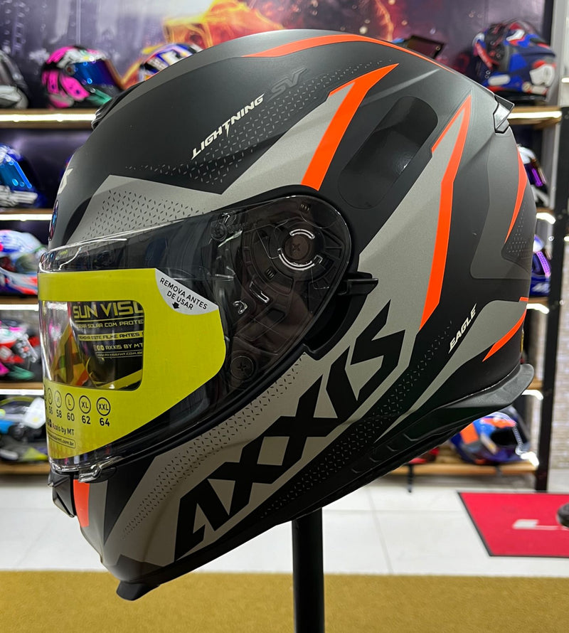 Capacete Axxis Eagle Sv Smart Matt, com óculos interno, Preto e laranja