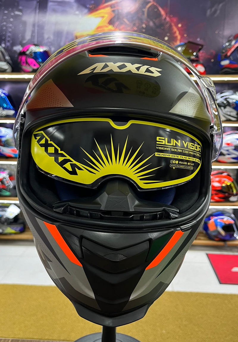 Capacete Axxis Eagle Sv Smart Matt, com óculos interno, Preto e laranja