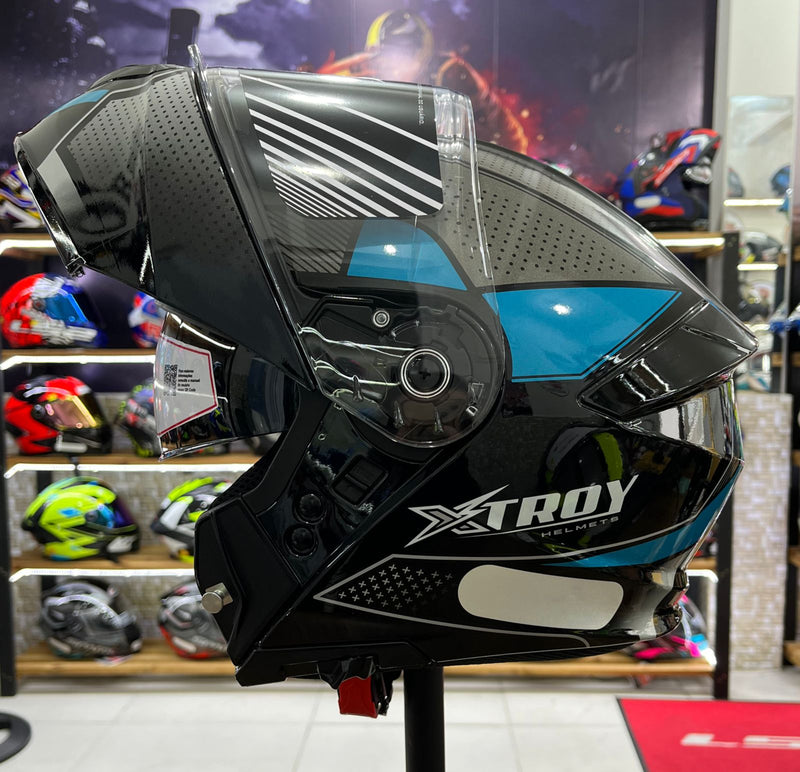 Capacete Escamoteável X troy com óculos interno, Azul