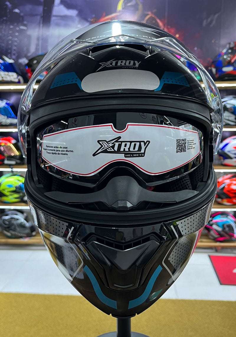 Capacete Escamoteável X troy com óculos interno, Azul