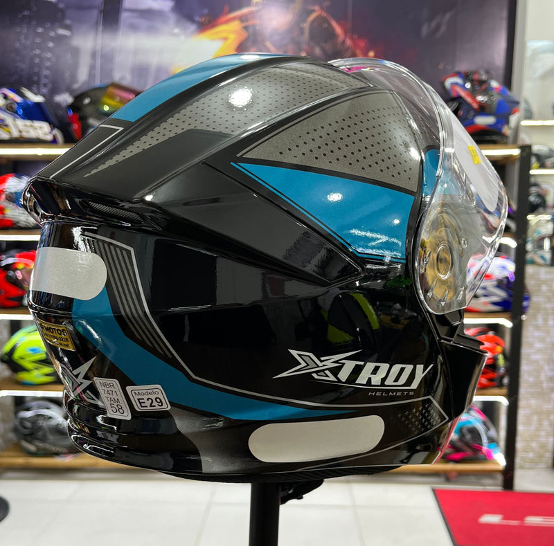 Capacete Escamoteável X troy com óculos interno, Azul