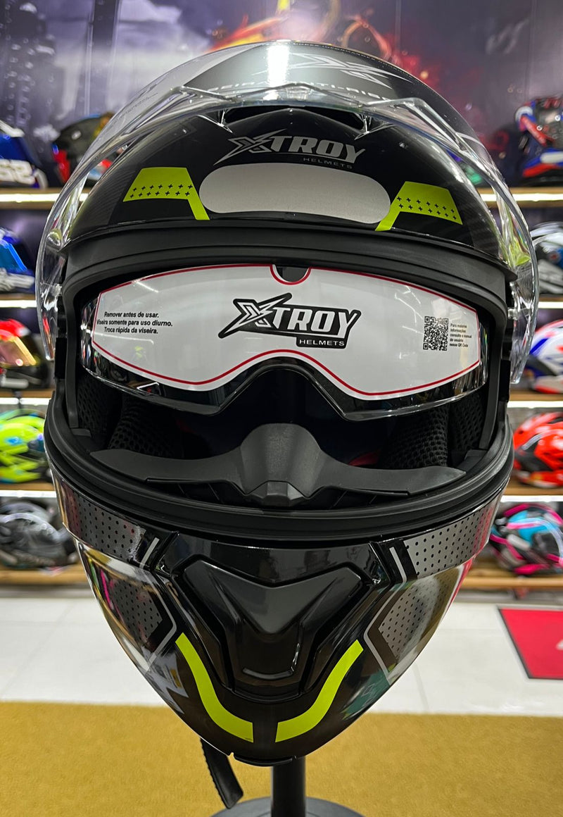 Capacete Escamoteável X troy com óculos interno, Amarelo