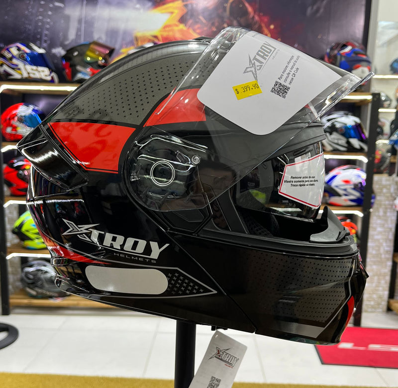 Capacete Escamoteável X troy com óculos interno, Vermelho