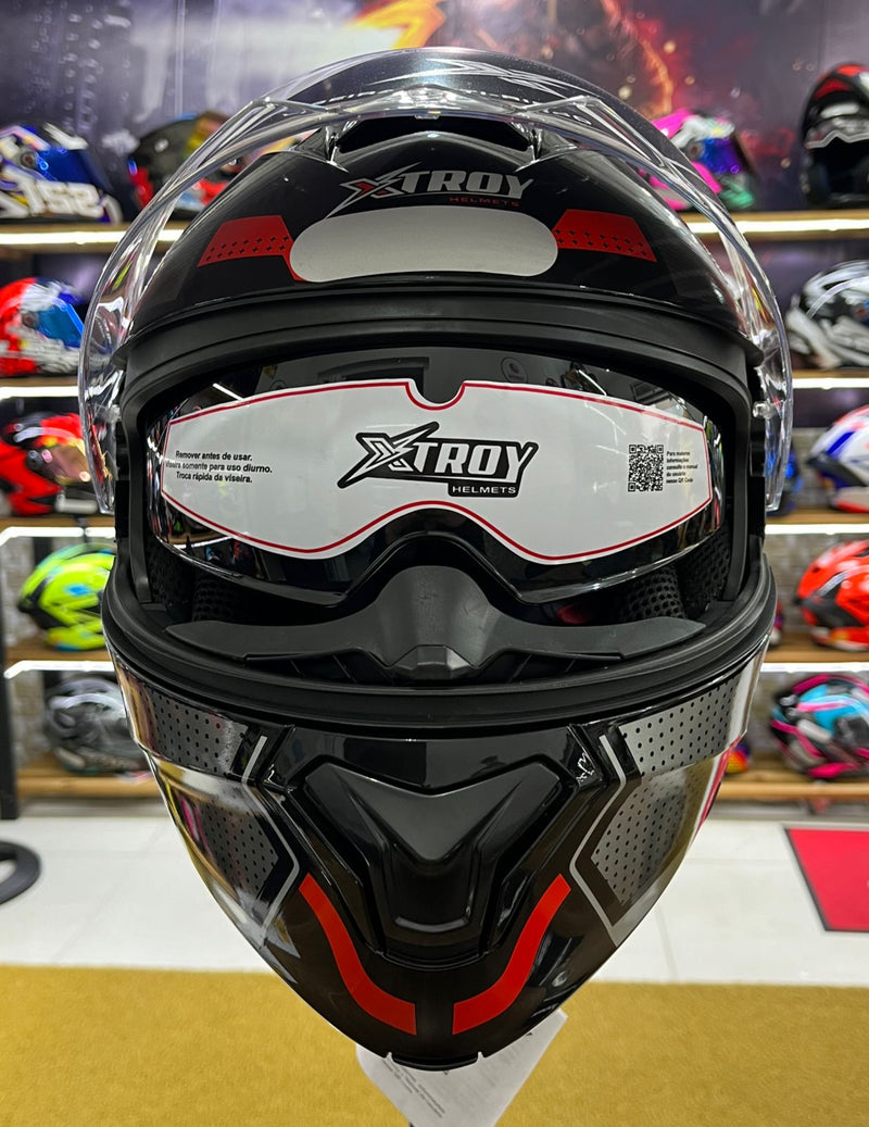 Capacete Escamoteável X troy com óculos interno, Vermelho