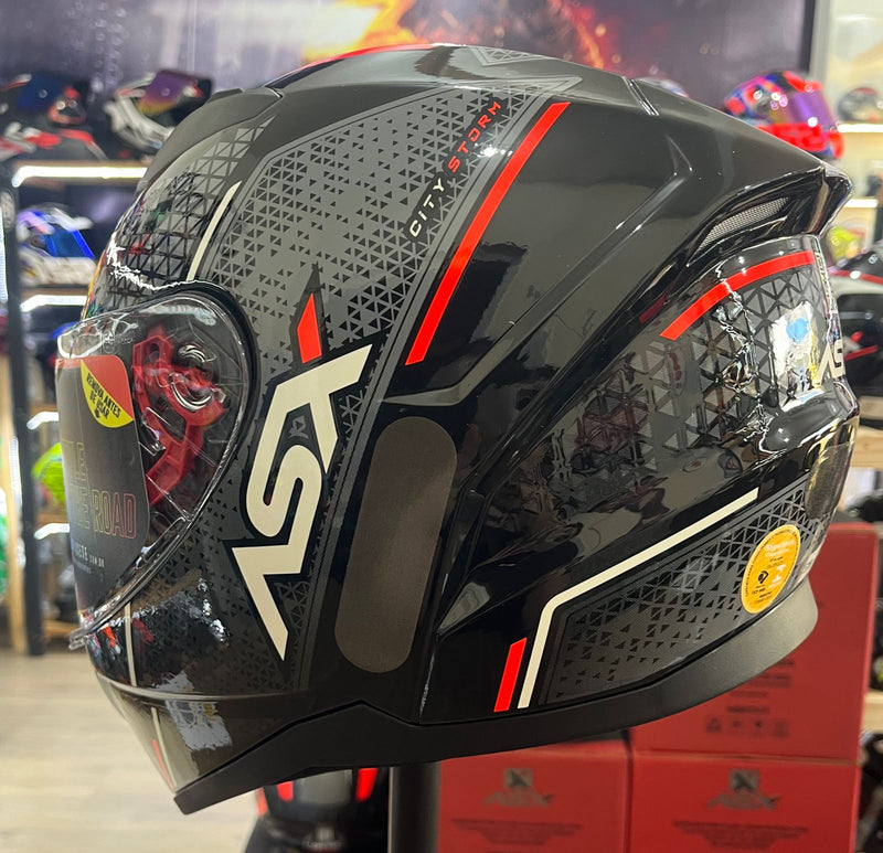 Capacete Sportivo ASX City Storm Preto, Cinza e Vermelho