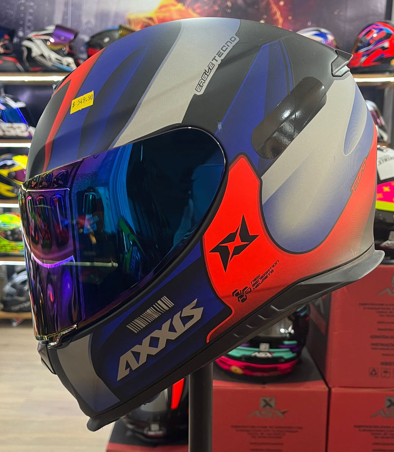 Capacete Axxis Eagle Matt, Preto, azul e vermelho