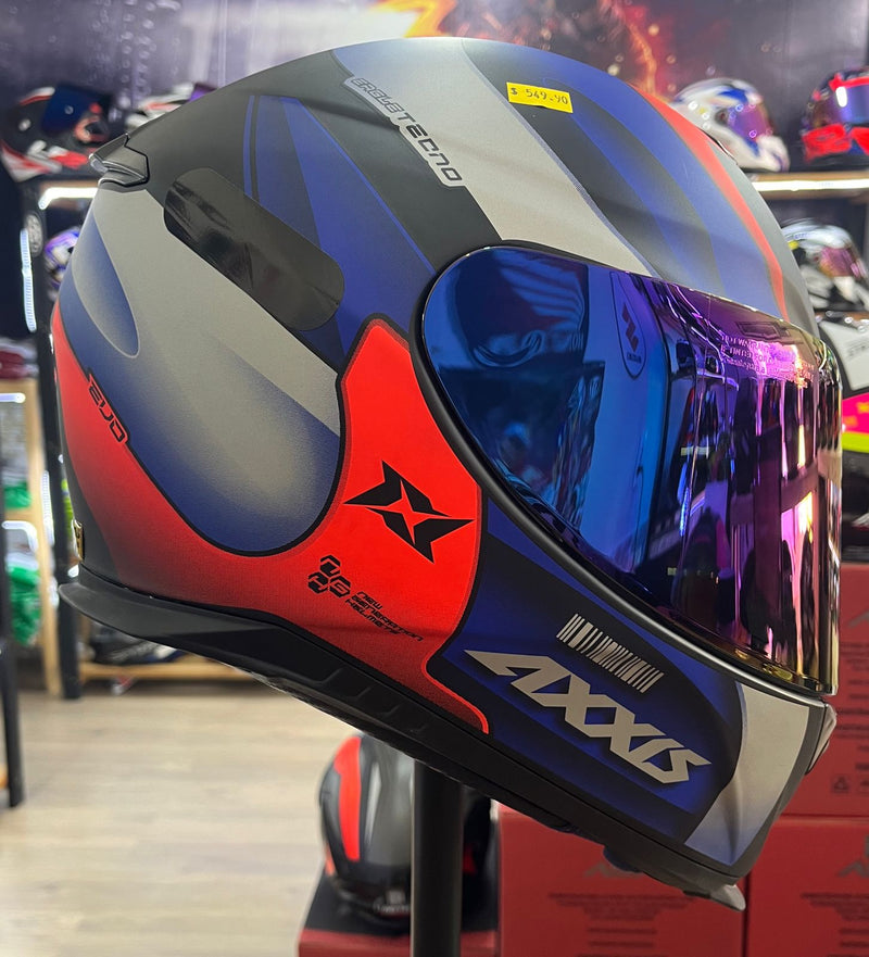 Capacete Axxis Eagle Matt, Preto, azul e vermelho