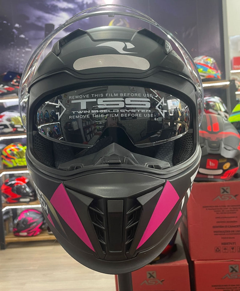 Capacete Race Tech Rosa, com óculos interno