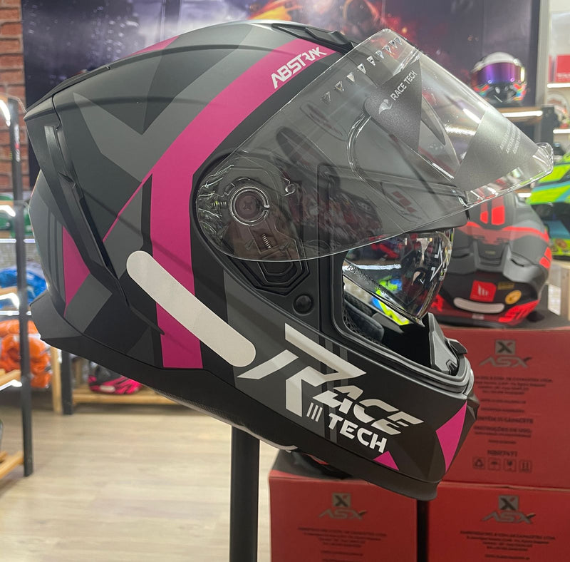 Capacete Race Tech Rosa, com óculos interno