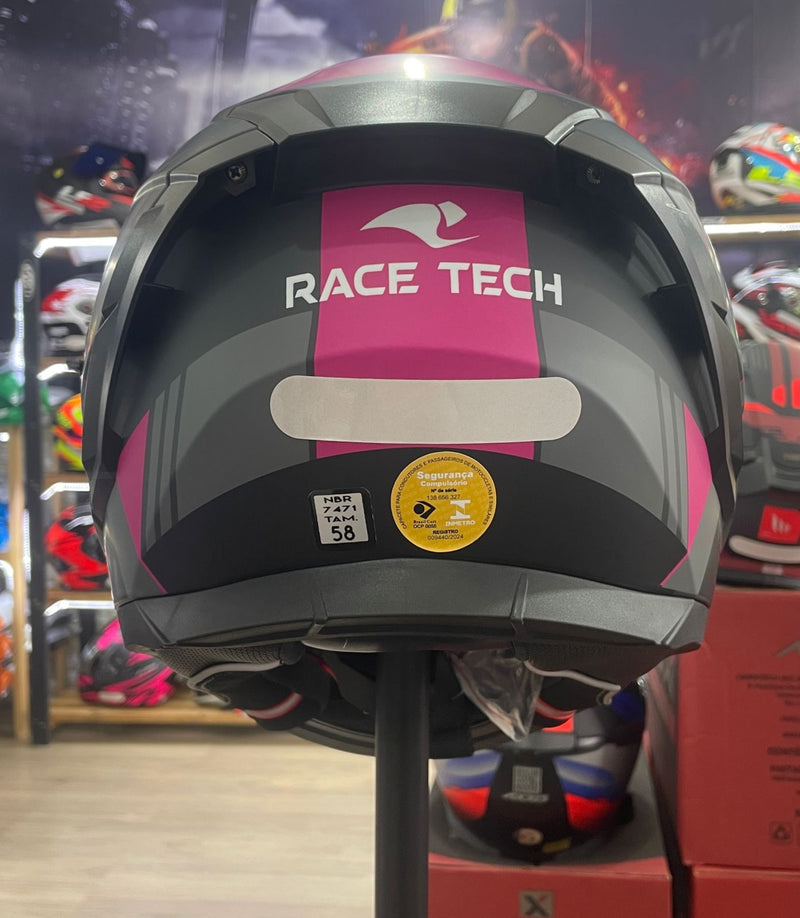 Capacete Race Tech Rosa, com óculos interno