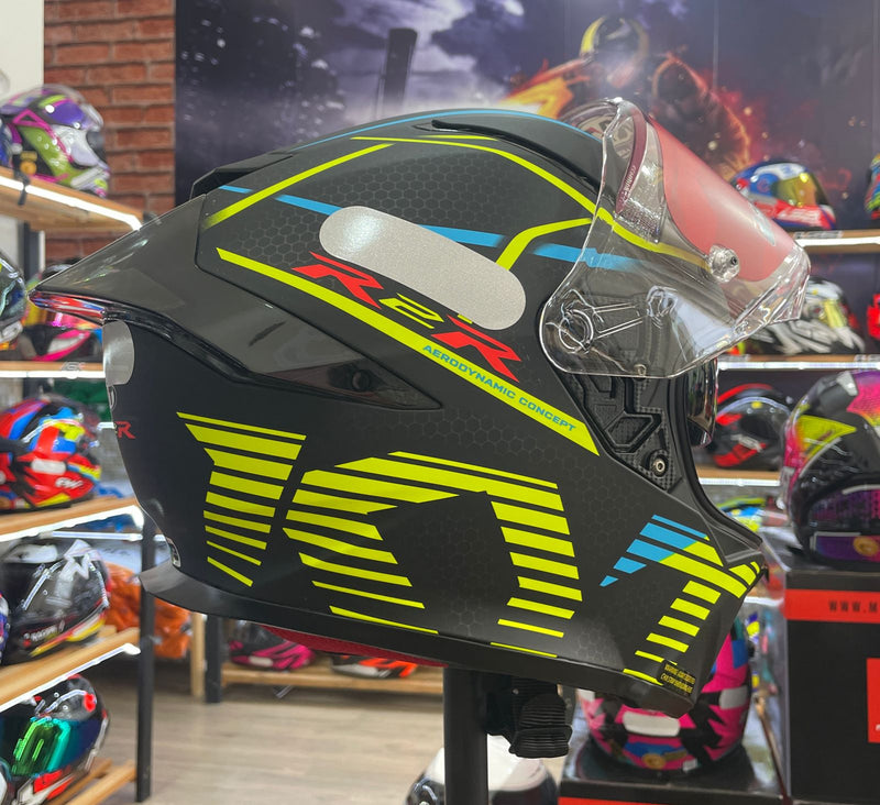 Capacete KYT R2R Concept Matt Black Yellow com óculos interno