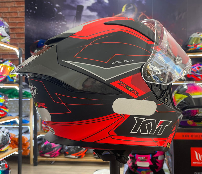 Capacete KYT R2R Led Matt Black Red com óculos interno