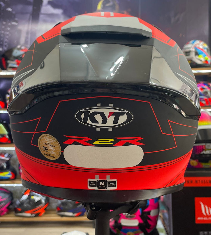 Capacete KYT R2R Led Matt Black Red com óculos interno