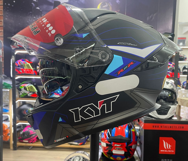 Capacete KYT R2R Led Matt Black Blue com óculos interno