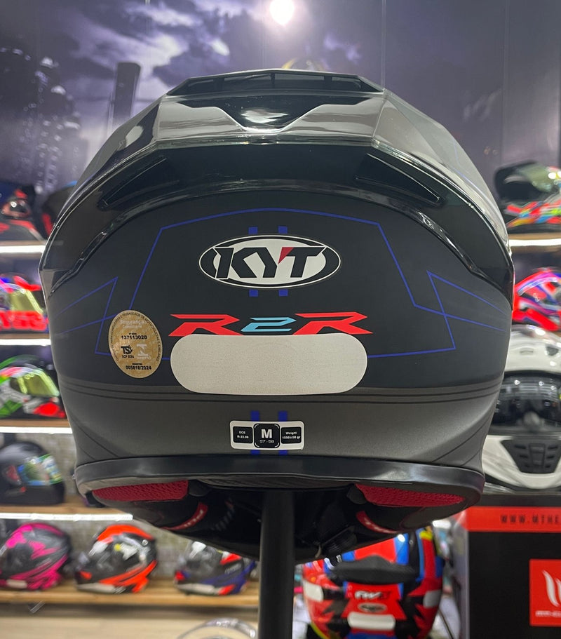 Capacete KYT R2R Led Matt Black Blue com óculos interno