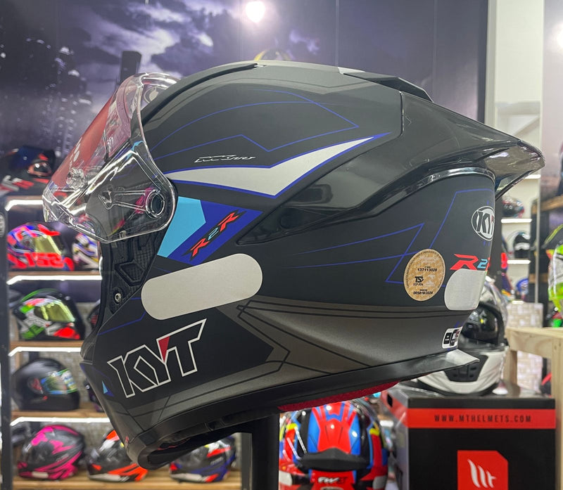 Capacete KYT R2R Led Matt Black Blue com óculos interno