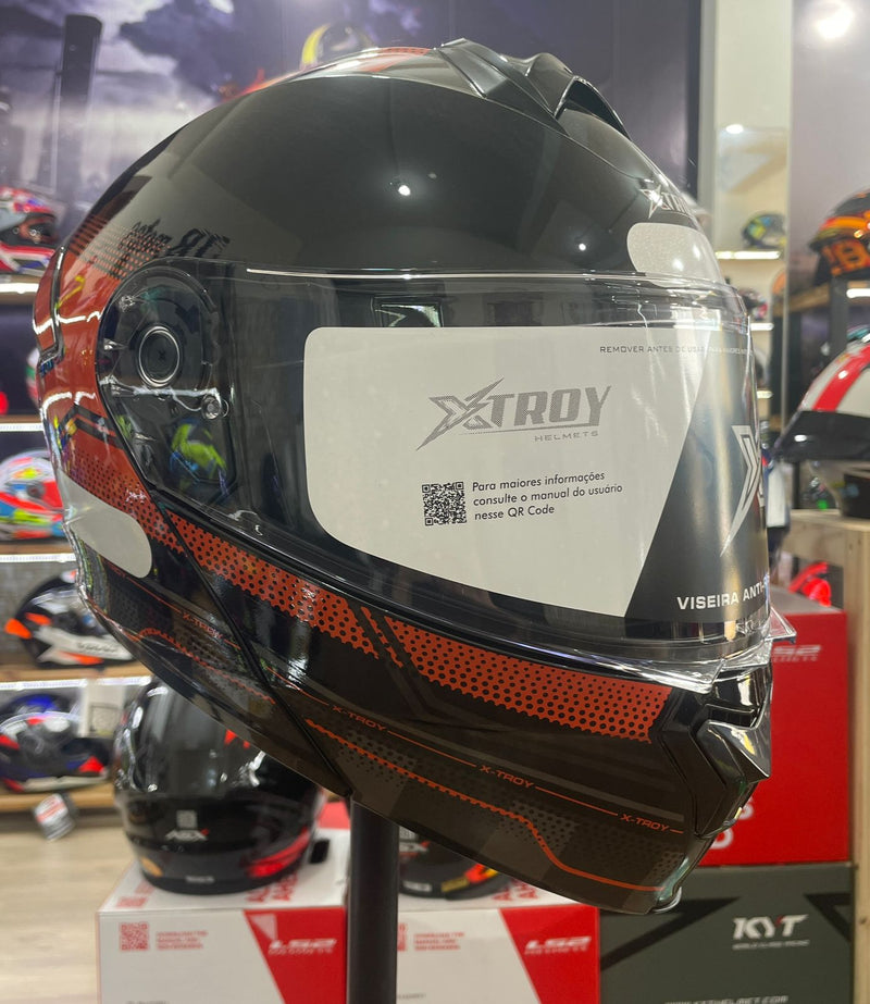 Capacete Escamoteável X troy com óculos interno, Laranja