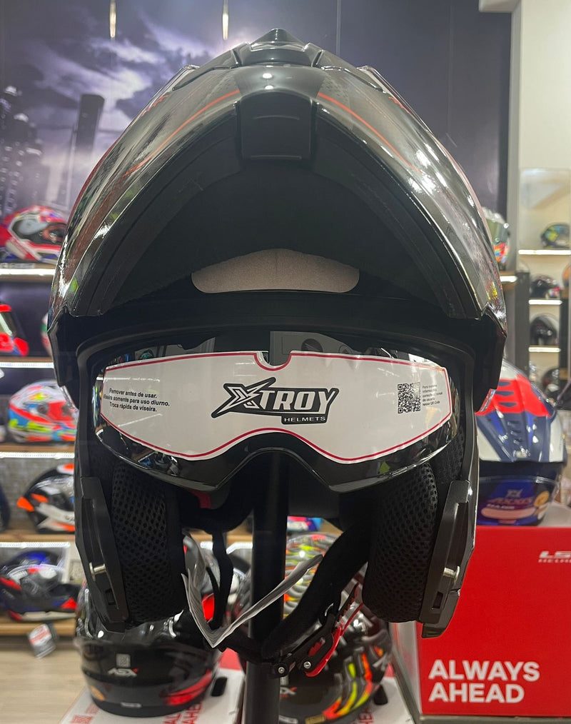 Capacete Escamoteável X troy com óculos interno, Laranja