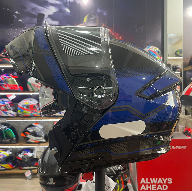 Capacete Escamoteável X troy com óculos interno, Azul