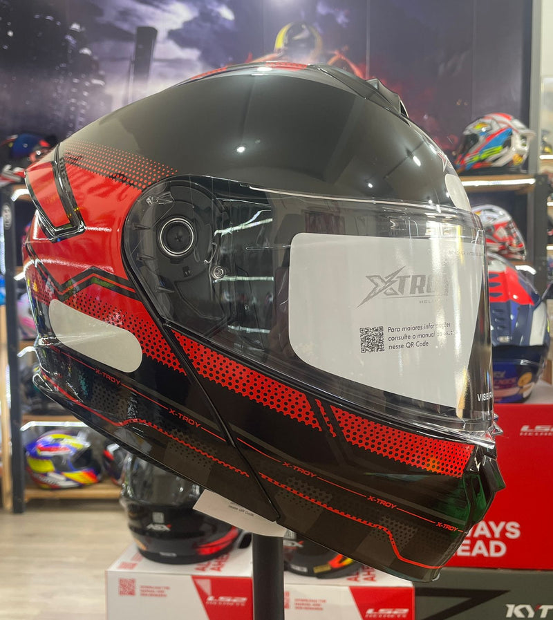 Capacete Escamoteável X troy com óculos interno, Vermelho