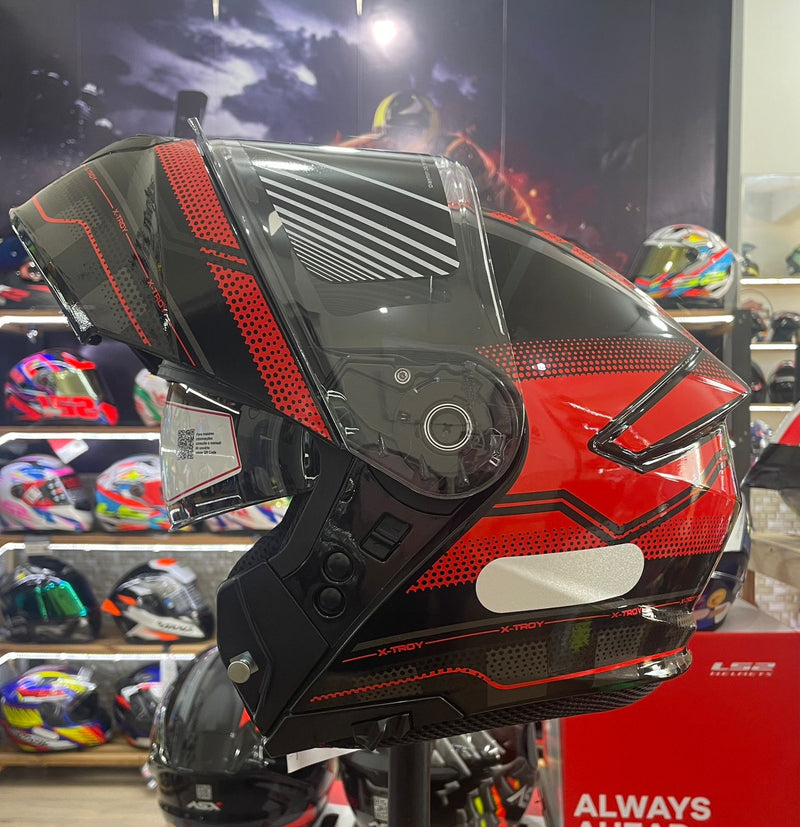 Capacete Escamoteável X troy com óculos interno, Vermelho