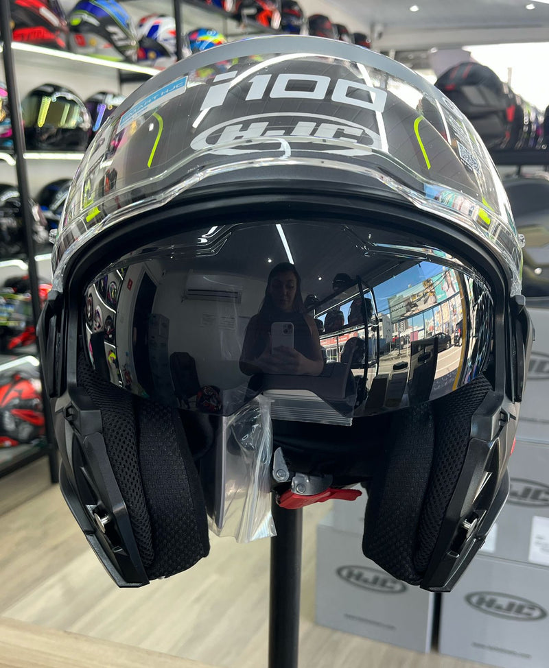 Capacete HJC I100 180 LORIX CINZ PRET VERD
