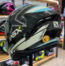 CAPACETE ASX DRAKEN PILOT BRILHO PRETO AZUL E AMARELO